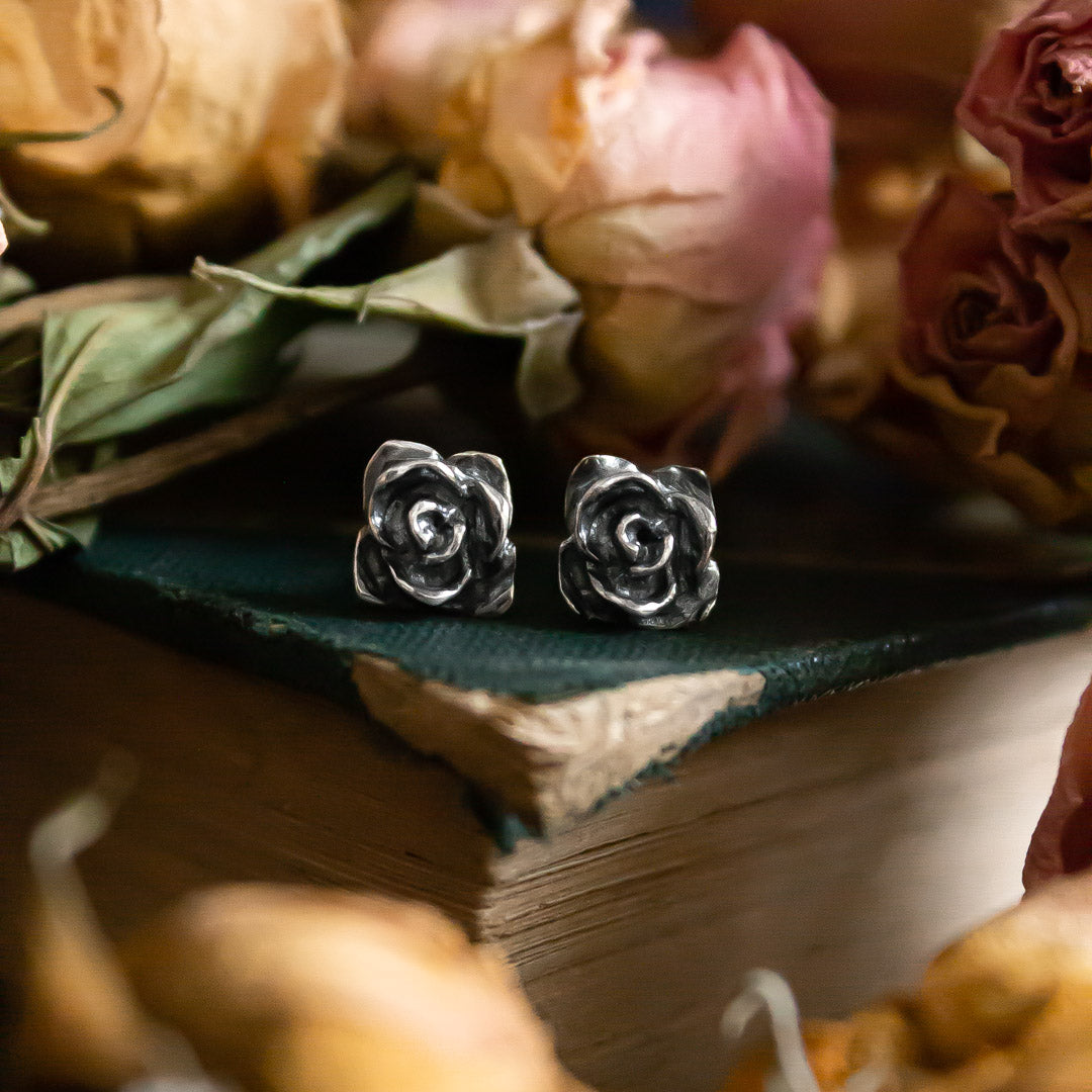 Aros Rosa pequeña plata envejecida